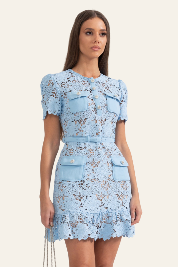 AMELIE | EMBROIDERED FLORAL DRESS - BLUE