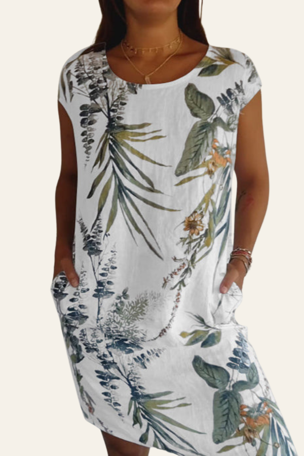 FREYA | BOTANICAL PRINT ROUND NECK DRESS