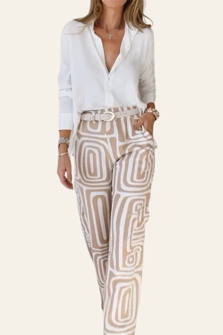 OLIVIA | STYLISH TROUSER SET WITH BLOUSE & BELT