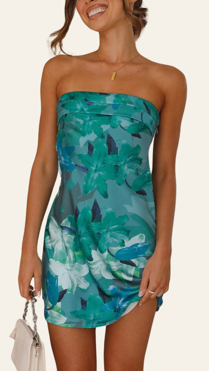 LIVIA | STRAPLESS FLORAL DRESS