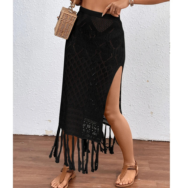 Sunset Tassel Slit Sheer Skirt