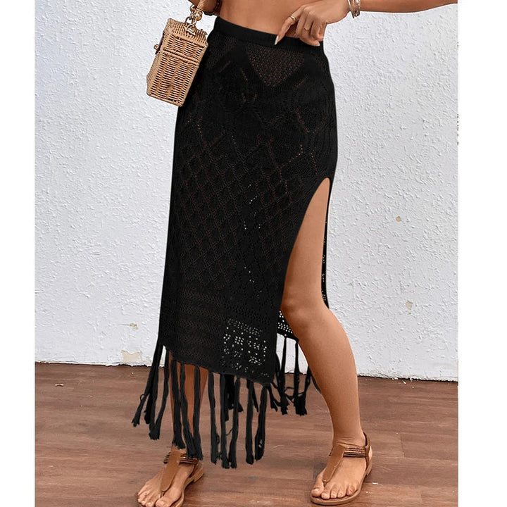 Sunset Tassel Slit Sheer Skirt