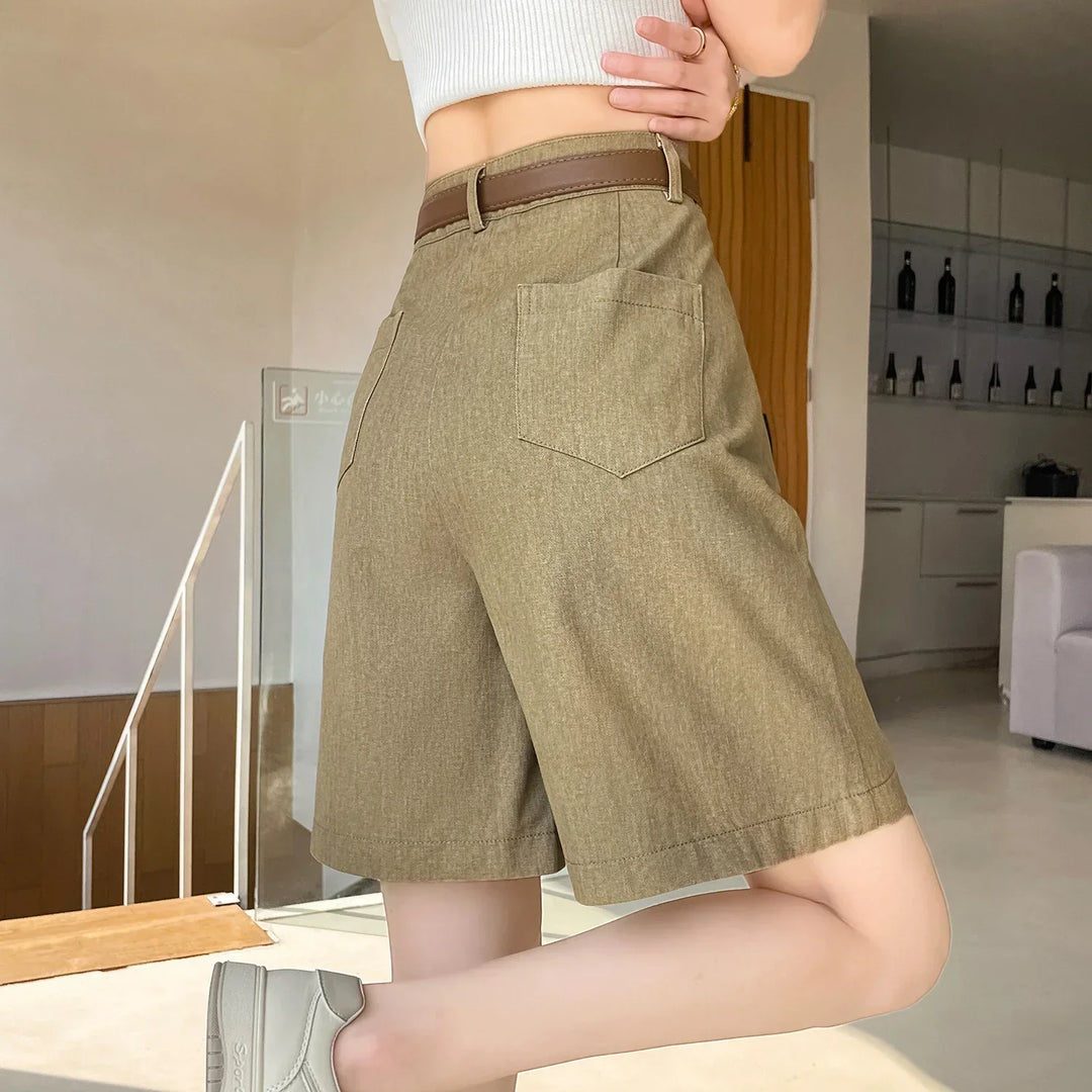 Elise™ | Cotton-Linen High Waist Shorts