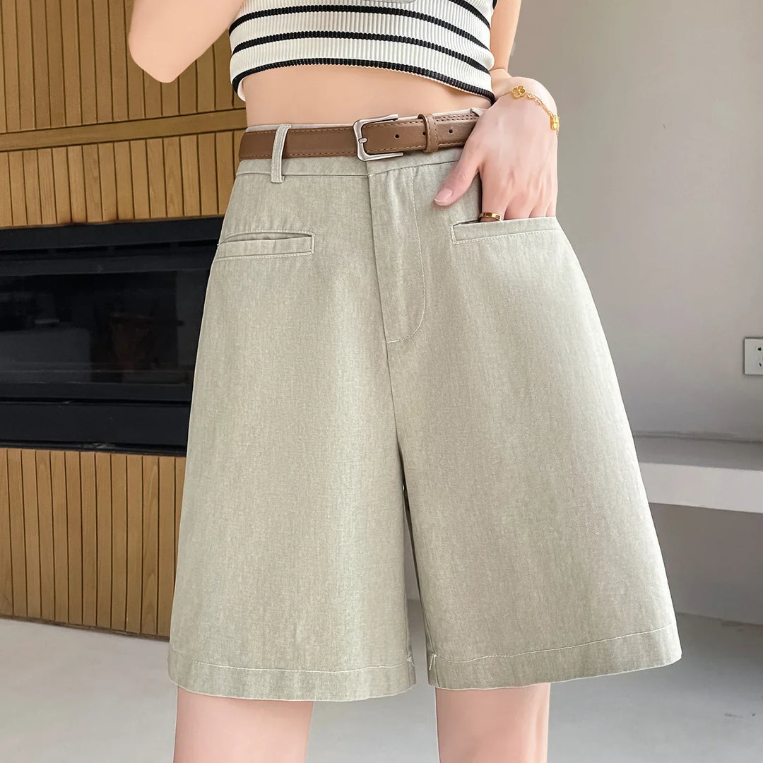 Elise™ | Cotton-Linen High Waist Shorts