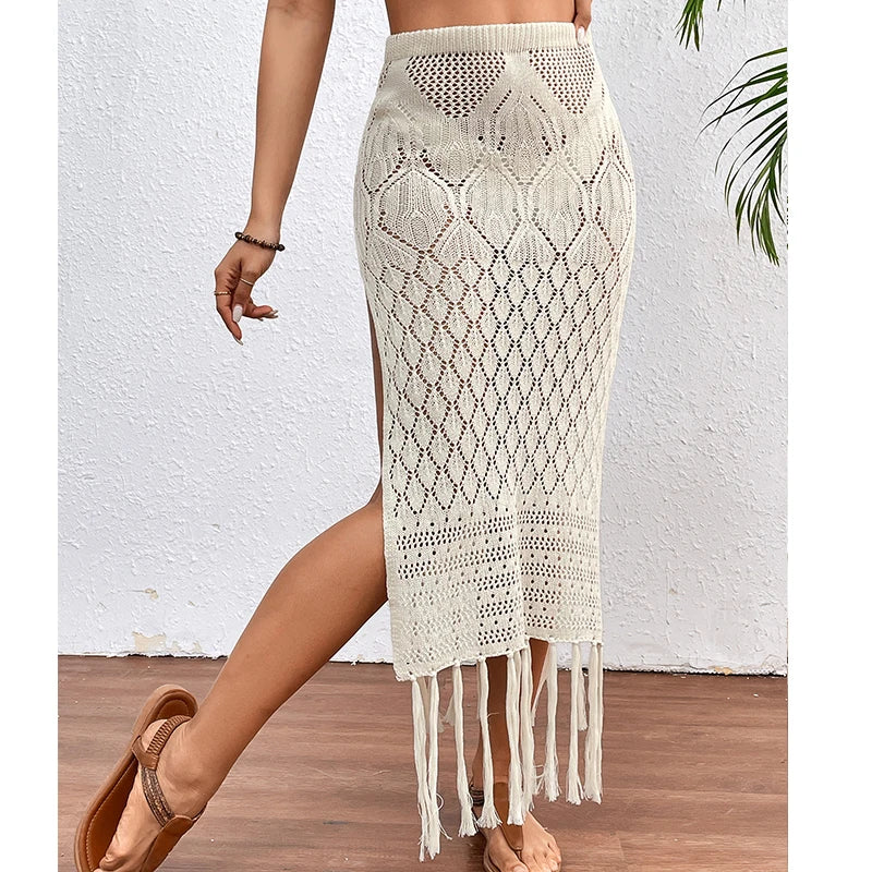 Sunset Tassel Slit Sheer Skirt