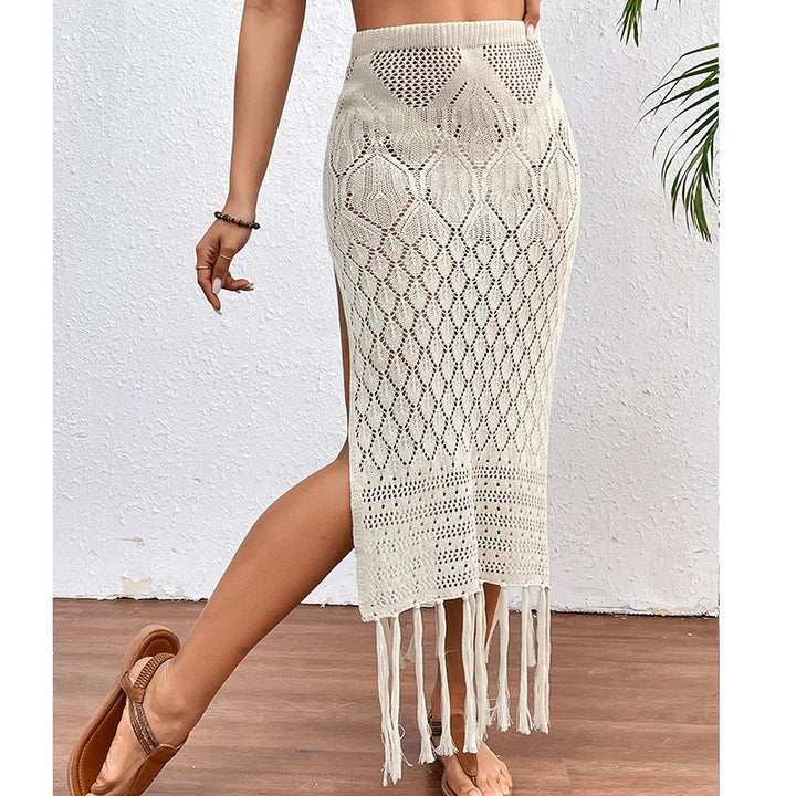 Sunset Tassel Slit Sheer Skirt