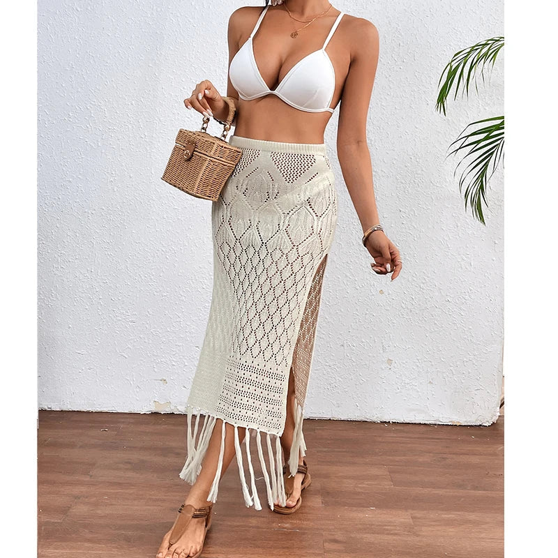 Sunset Tassel Slit Sheer Skirt