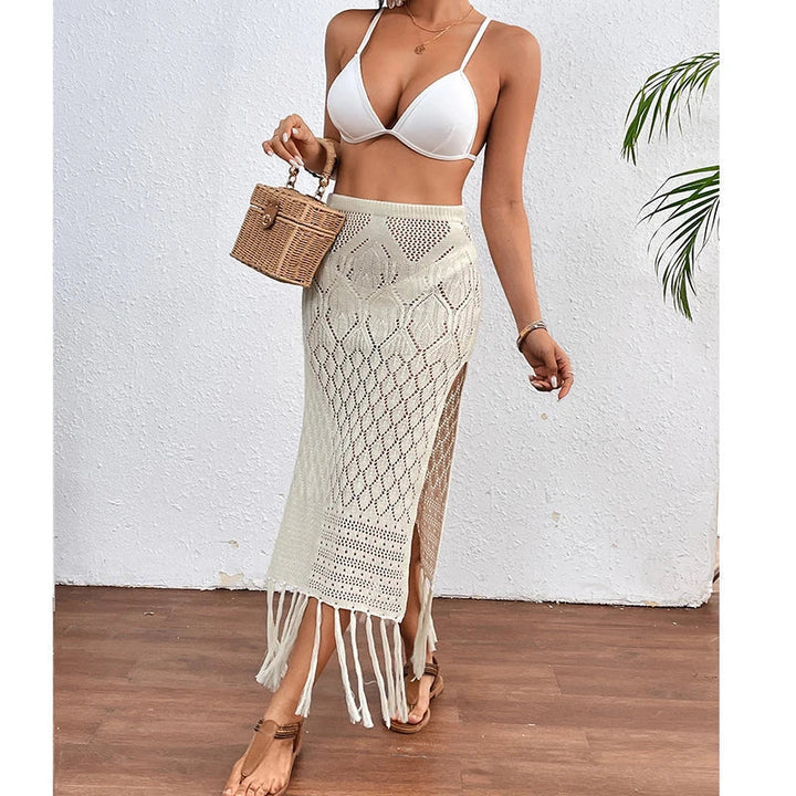 Sunset Tassel Slit Sheer Skirt