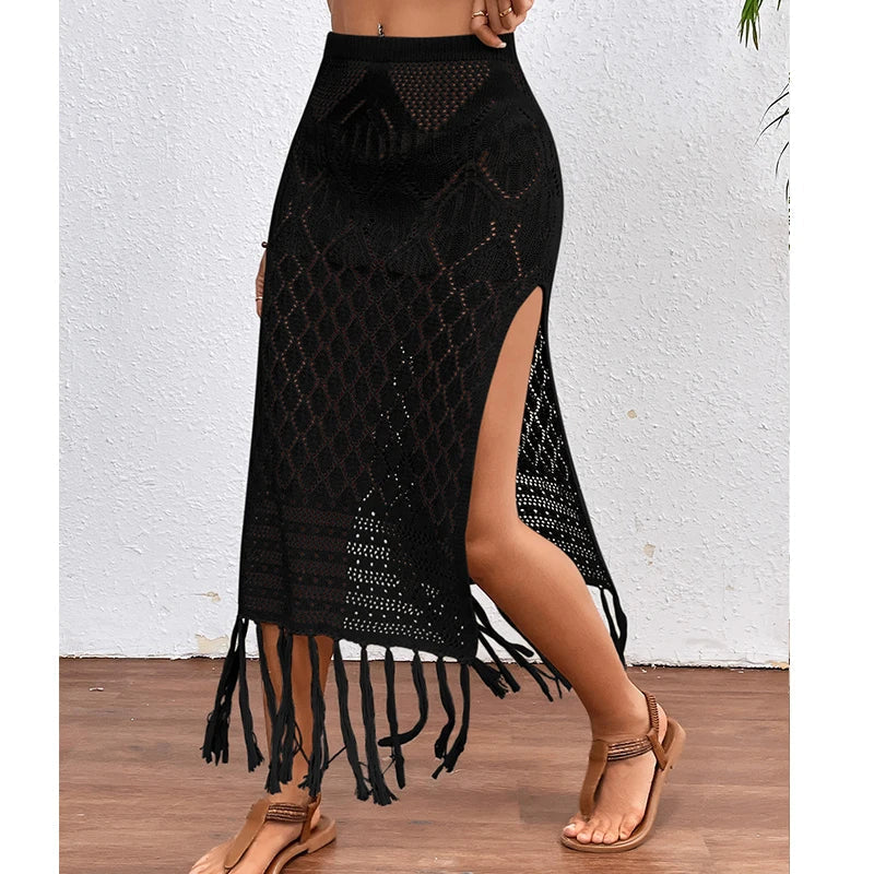 Sunset Tassel Slit Sheer Skirt