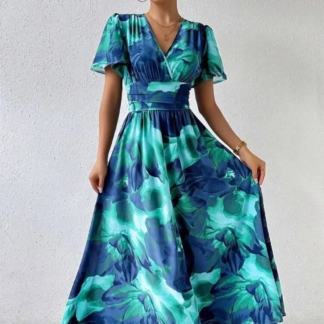 Malvera™ | Watercolour Vintage Print Maxi Dress