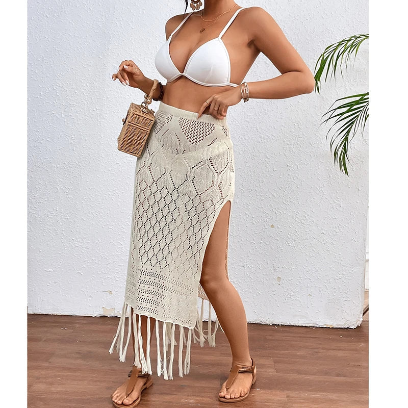 Sunset Tassel Slit Sheer Skirt