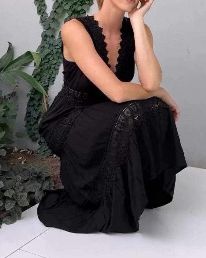 Charlotte Handcrafted Lace Dress with V-Neckline