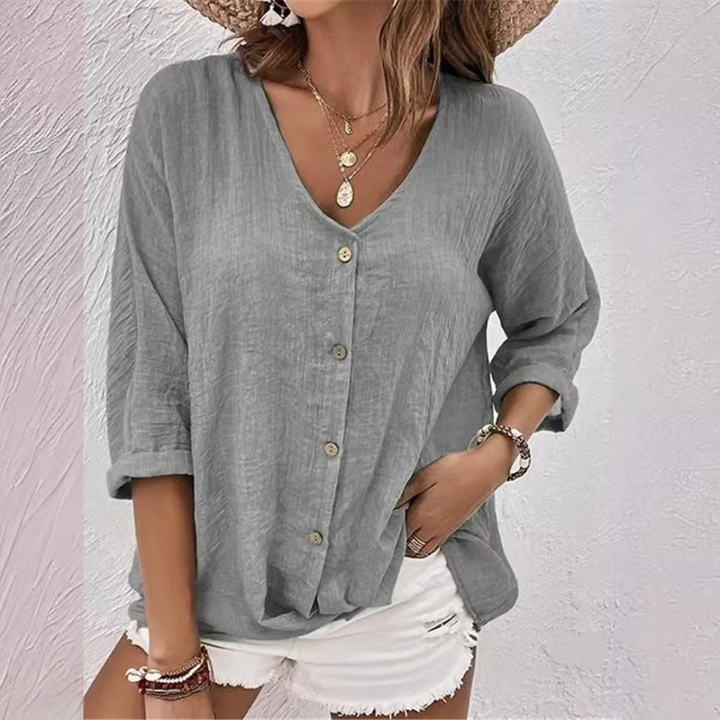 Zoë - Linen Blouse with Fine Button Closure