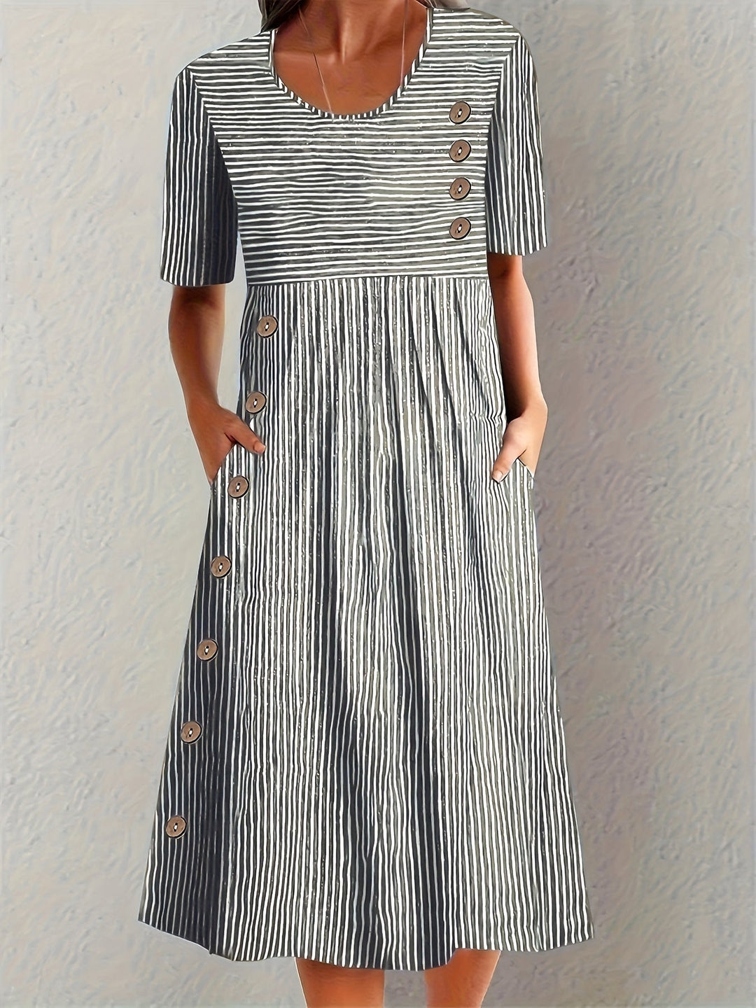 Aubrey Elegant Striped Summer Midi Dress