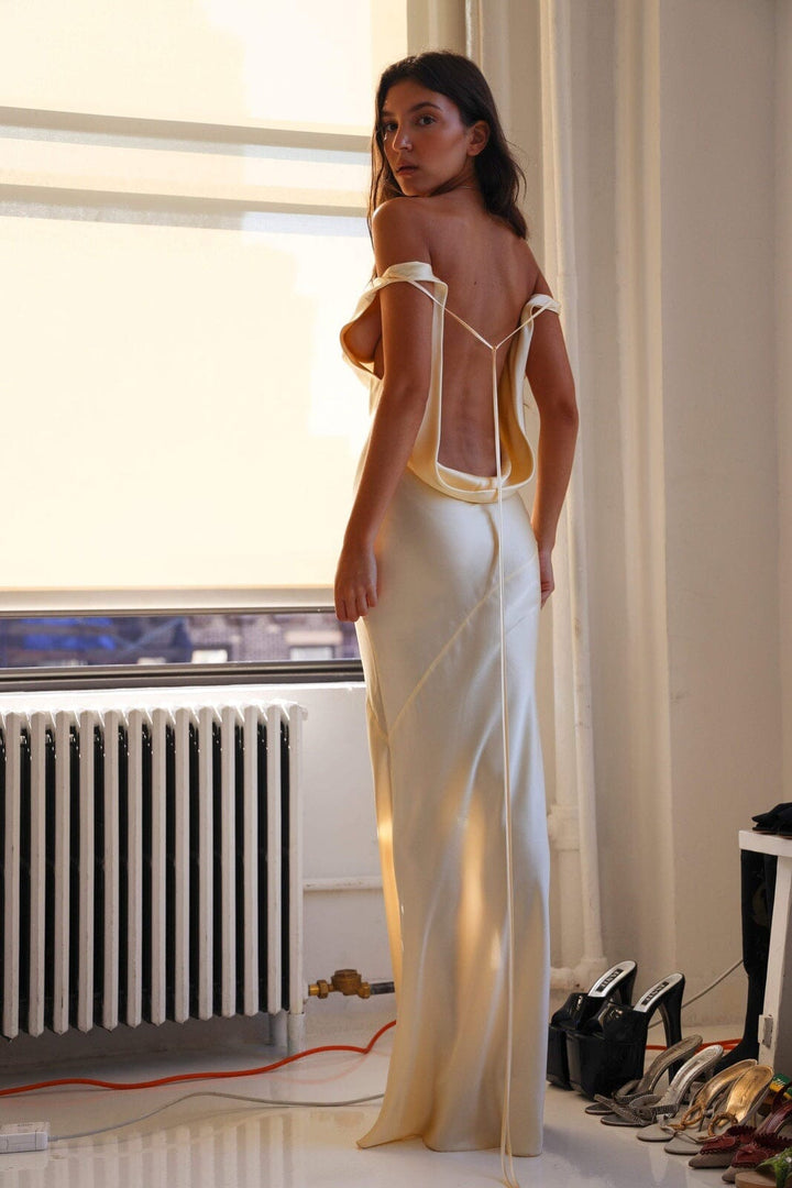 ISLA | SILK OPEN-BACK MAXI DRESS