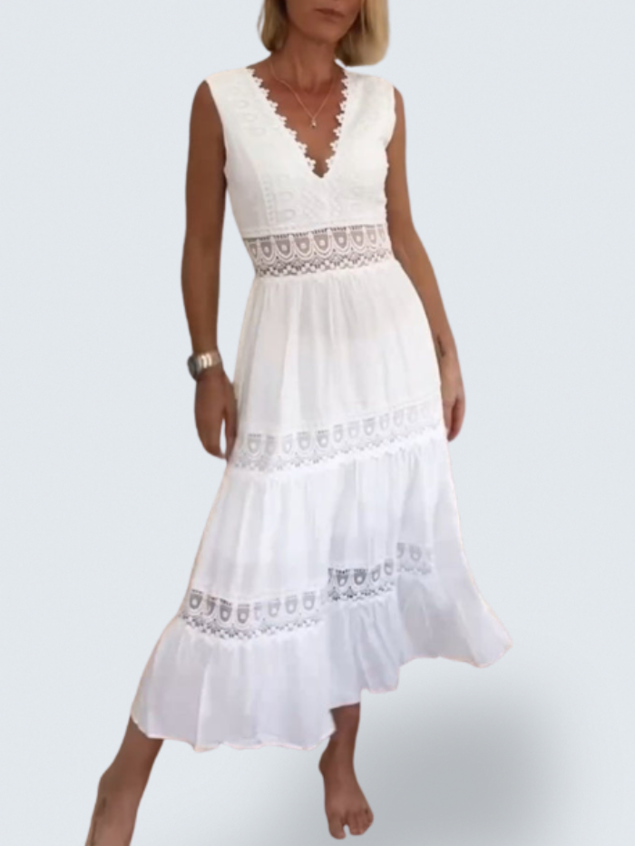 Charlotte Handcrafted Lace Dress with V-Neckline