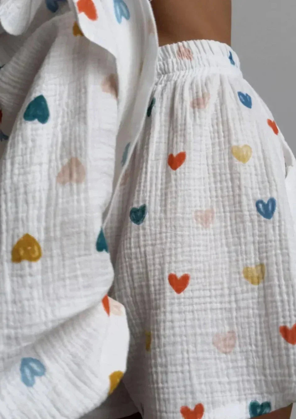 OPHELIE – HEART PRINT SHIRT & SHORTS TWO-PIECE SET