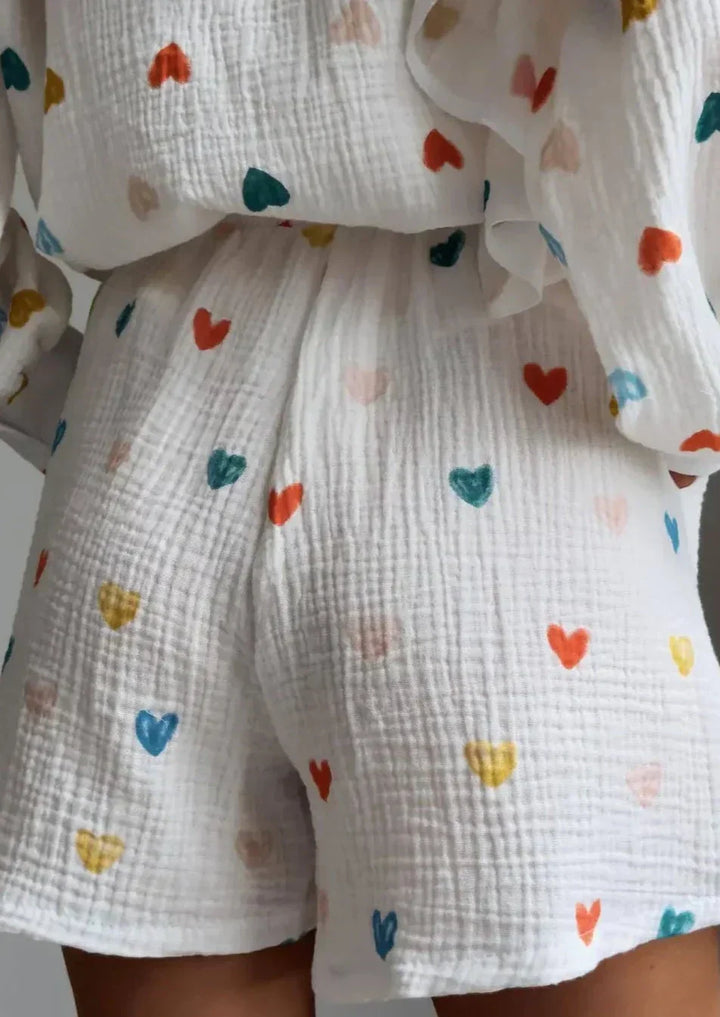 OPHELIE – HEART PRINT SHIRT & SHORTS TWO-PIECE SET