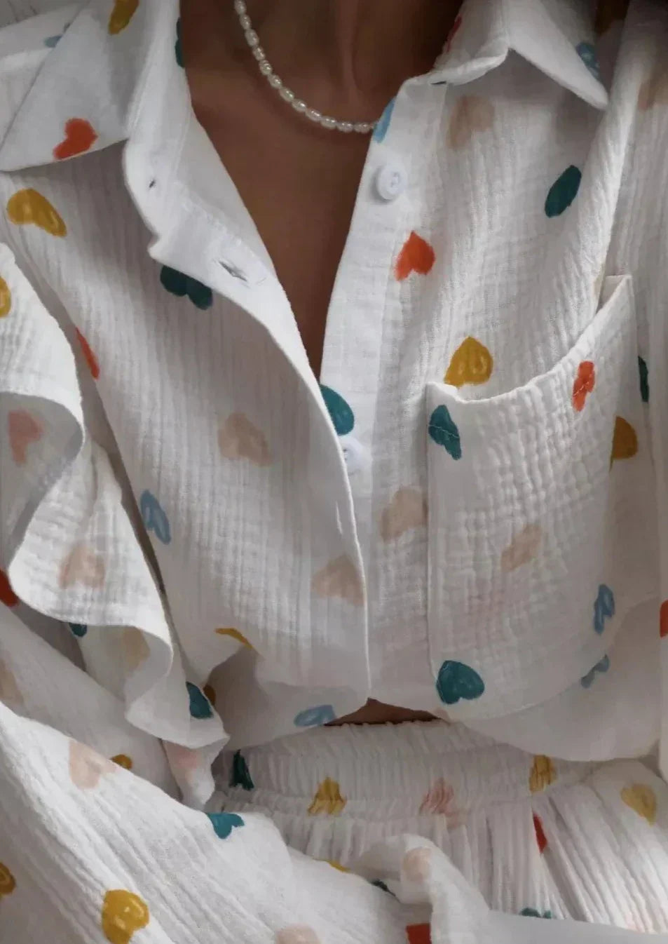 OPHELIE – HEART PRINT SHIRT & SHORTS TWO-PIECE SET