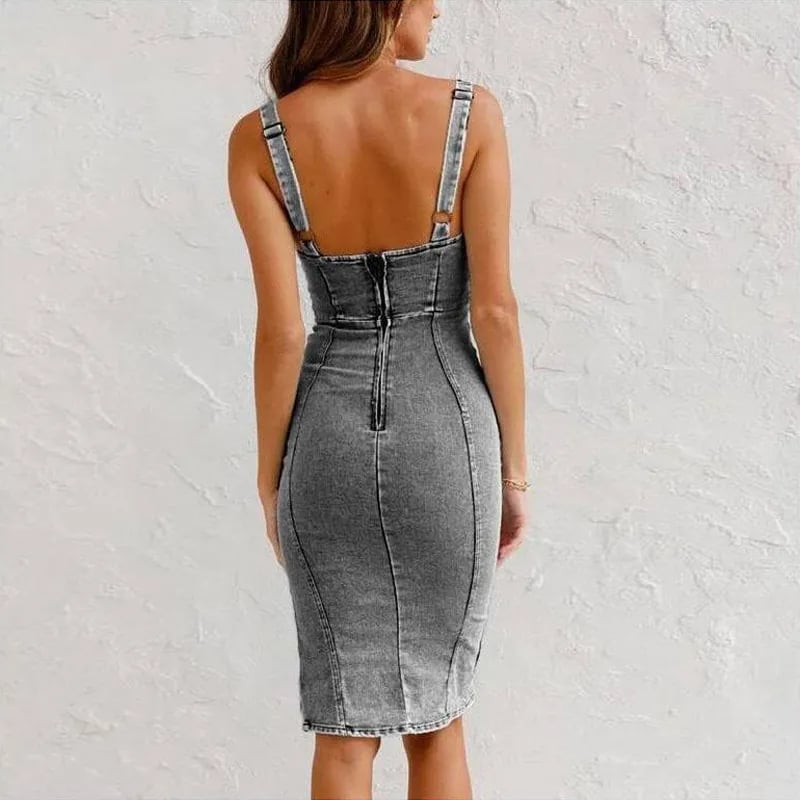 LUCY | DENIM CAMI DRESS WITH SLIT