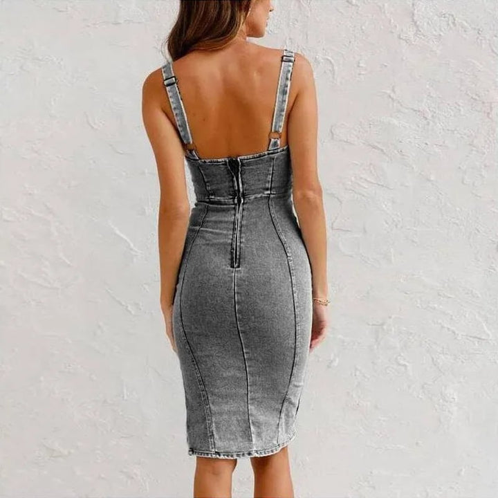 LUCY | DENIM CAMI DRESS WITH SLIT